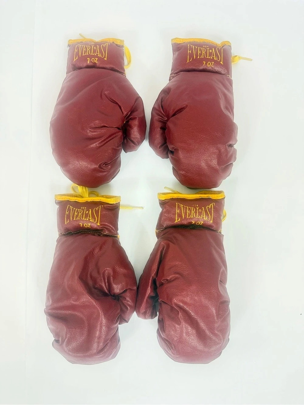Vintage Everlast 60’s 70’s Leather Boxing Gloves Maroon Oxblood Yellow Lace Up U